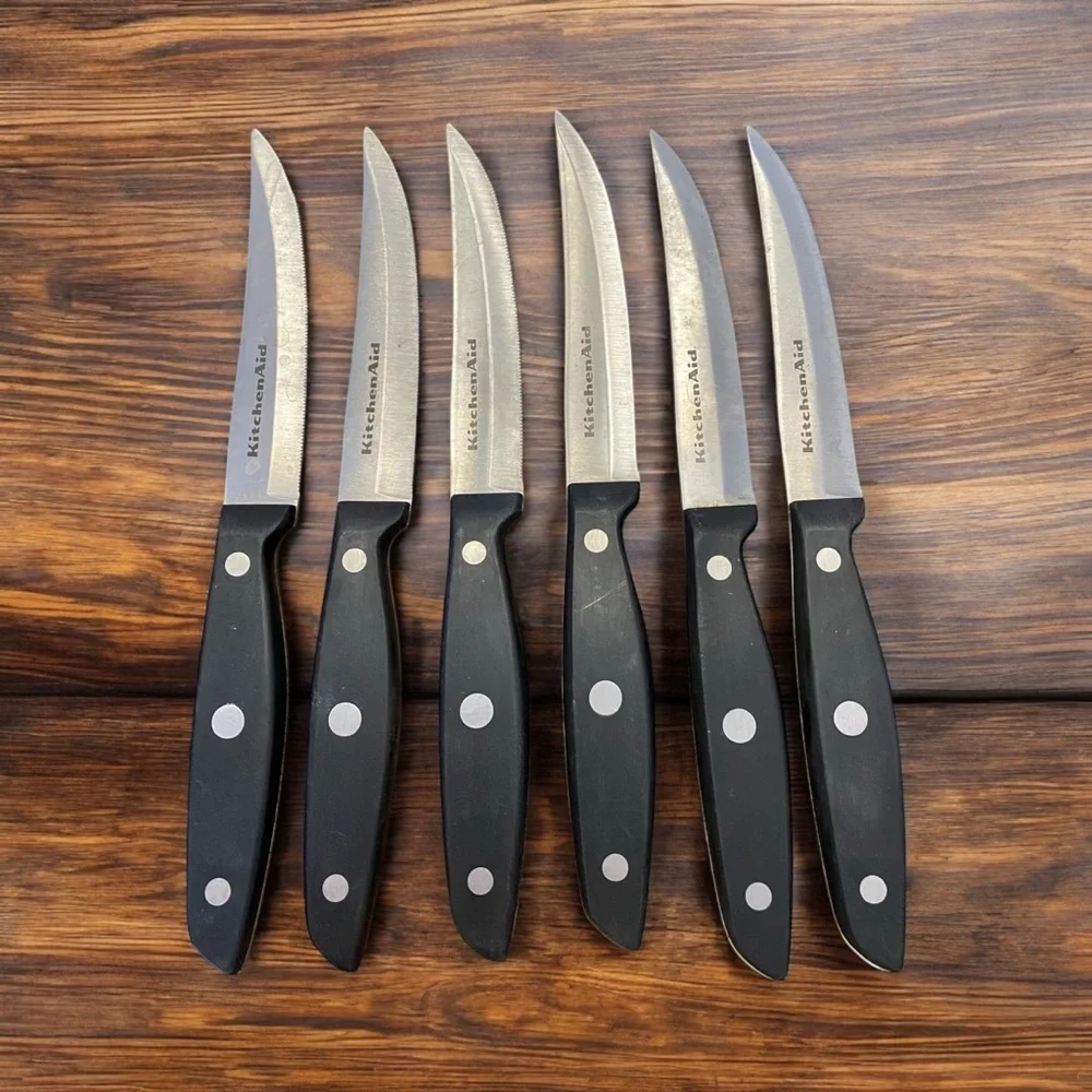 KitchenAid 6-Piece Steak Knife Set with Wood Block EUC
